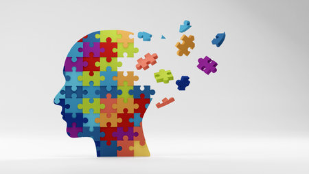 Human head profile and jigsaw puzzle