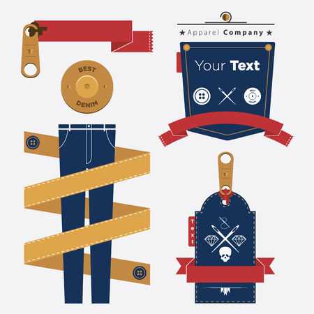 Set of Blue Jean and Apparel Company Retro Vintage Labels and Badgeのイラスト素材