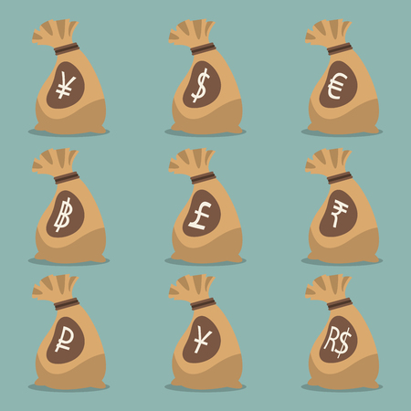 Money bag with international currency symbol . Vector. Illustration.のイラスト素材