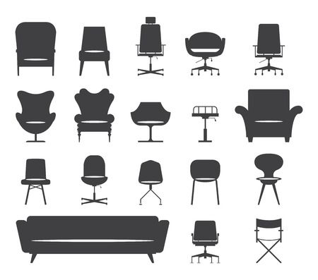 Icon set of silhouette modern furniture chair and sofa . Vector. Illustrationのイラスト素材