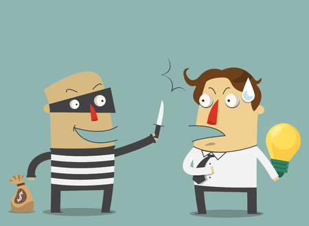 Bandit are robbing the idea of a businessman. Vector. Illustration.のイラスト素材