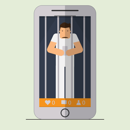 Flat design of smartphone addiction. Cartoon character. Vector Illustration.のイラスト素材