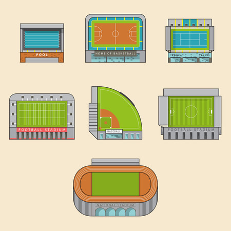 Icon set of sport stadiums building. Vector Illustration.のイラスト素材