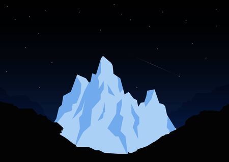 Great Himalayas mountain snow peak on night scene. Background landscape. Vector Illustrationのイラスト素材