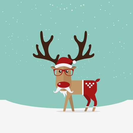 Reindeer red nose cartoon for Christmas ornament.  Vector Illustrationのイラスト素材