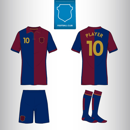 Set of soccer or football jersey template for your football club in retro style. Front and back view. Vector Illustrationのイラスト素材