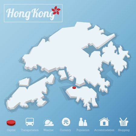 Hong Kong map. Including tourism icon in flat design for modern infographicのイラスト素材