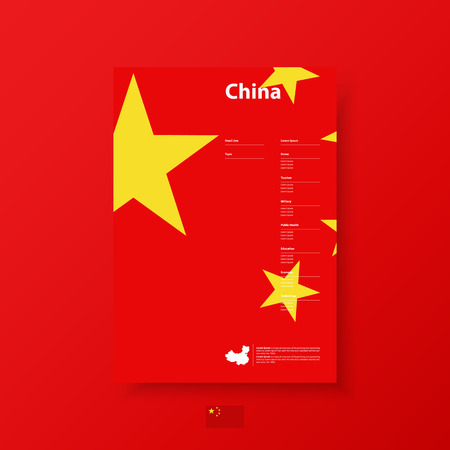 Business corporate Identity Templates for flyers brochure. Annual report cover abstract style on China flag background in a4 size. Vector Illustration.のイラスト素材