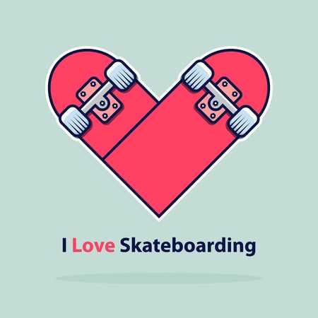 Heart icon in flat design. Love symbol. Valentine's Day sign. Skateboarding logo isolated on blue background with shadow. Vector Illustration.のイラスト素材