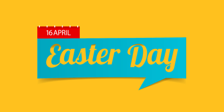 Easter Day banner isolated on yellow background. Banner design template in paper cutting art style. Vector illustrationのイラスト素材