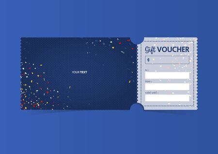 Discount gift vouchers template design. Special offer or certificate coupons. Abstract background for celebration party with confetti and copy space for your text. Vector illustration.のイラスト素材