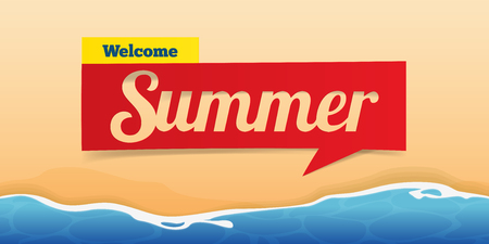 Welcome summer banner isolated on sea and beach background. Banner design template. Vector illustrationのイラスト素材