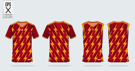 Thunderbolt pattern t-shirt sport design template for soccer jersey, football kit and tank top for basketball jersey. Sport uniform in front and back view. Tshirt mock up for sport club. Vector Illustration.のイラスト素材