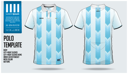 Argentina Team Polo t-shirt sport template design for soccer jersey, football kit or sportswear. Classic collar sport uniform in front view and back view. T shirt mock up for sport club. Vector Illustration.のイラスト素材