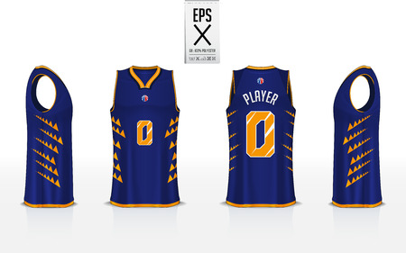 Basketball uniform template design for basketball club. Tank top t-shirt mockup for basketball jersey. Front view, back view and side view basketball shirt. Vector Illustration.のイラスト素材
