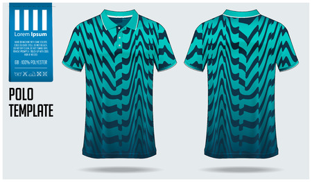 Polo t-shirt mockup template design for soccer jersey, football kit or sportswear. Sport uniform in front view and back view. T-shirt mock up for sport club. Fabric pattern. Vector Illustration.のイラスト素材