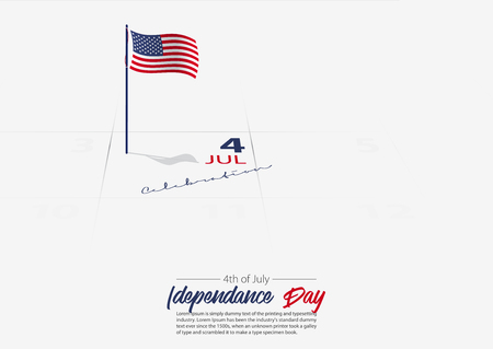 4th of July. United State of America Independence day. Flag of USA on the calendar marked date Patriotic holiday. America celebrate 4th of July concept. Vector Illustration.のイラスト素材