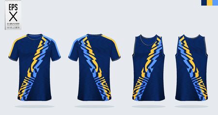 T-shirt sport mockup template design for soccer jersey, football kit, tank top for basketball jersey and running singlet. Sport uniform in front and back view.  Vector Illustration.のイラスト素材