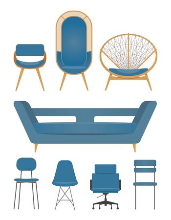 Flat design icon set of chair sofa and furniture. Modern furniture in flat gradient style. Furniture icon  for Interior design or home decoration. Vector Illustrationのイラスト素材