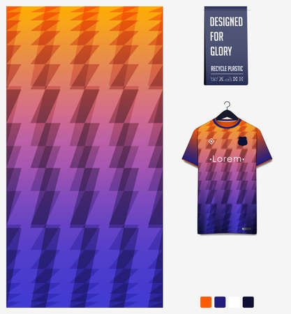 Fabric textile design in Orange gradient geometry shape pattern for soccer jersey, football kit or sports uniform. T-shirt mockup template. Abstract background. Vector Illustrationのイラスト素材