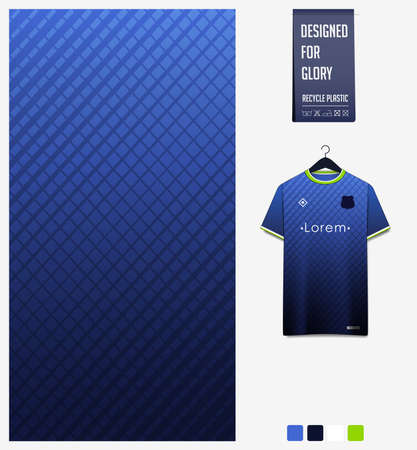 Fabric textile design in Blue gradient geometry shape pattern for soccer jersey, football kit, baseball uniform or sports shirt. T-shirt mockup template. Abstract background. Vector.のイラスト素材