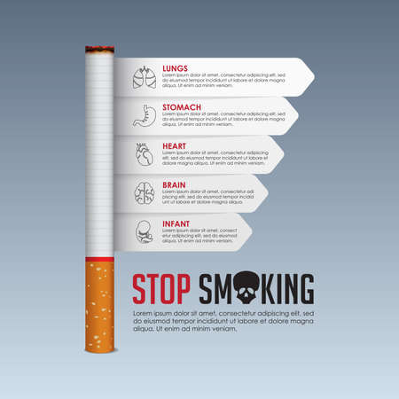 May 31st World No Tobacco Day banner design. Cigarette poisoning concept. Stop smoking poster for awareness campaign. Danger from the tobacco infographic. No Smoking Day Banner. Vector Illustration.のイラスト素材