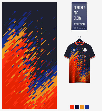 Soccer jersey pattern design.  Abstract pattern on colorful background for soccer kit, football kit or sports uniform. T-shirt mockup template. Fabric pattern. Sport background.のイラスト素材