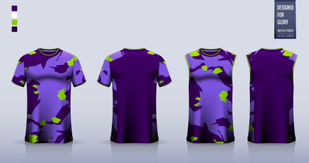 T-shirt mockup or sport shirt template design for soccer jersey or football kit. Tank top for basketball jersey or running singlet. Fabric pattern for sport uniform in front view back view. Vector.のイラスト素材