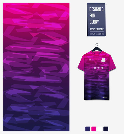 Soccer jersey pattern design.  Abstract pattern on violet background for soccer kit, football kit or sports uniform. T-shirt mockup template. Fabric pattern. Abstract background.のイラスト素材