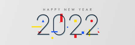 Happy New Year 2022 banner with numbers 2022 and decoration with geometric shapes. Banner template...