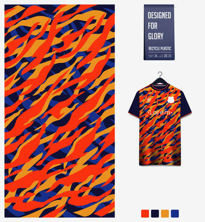 Soccer jersey pattern design. Abstract pattern on blue background for soccer kit, football kit, bicycle, e-sport, basketball, t-shirt mockup template. Fabric pattern. Abstract background. Vector.のイラスト素材