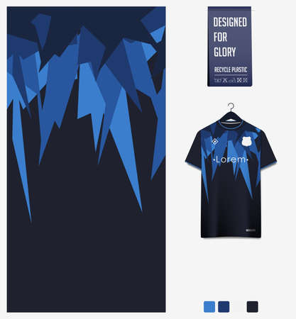 Soccer jersey pattern design. Mosaic pattern on blue background for soccer kit, football kit, bicycle, e-sport, basketball, t-shirt mockup template. Fabric pattern. Abstract background. Vector.のイラスト素材