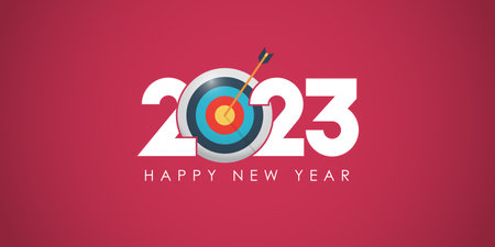 Happy New Year 2023 banner template design with business target and decoration for planning of life concept. Business banner for New Year in paper cut style. Vector illustration.のイラスト素材