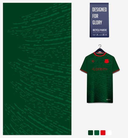 Soccer jersey pattern design. Fluid stains pattern on green background for soccer kit, football kit, sports uniform. T shirt mockup template. Fabric pattern. Abstract background.のイラスト素材