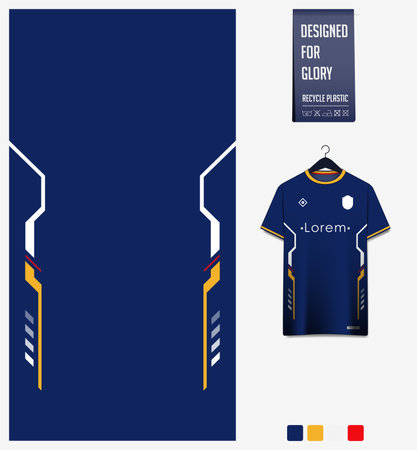 Soccer jersey pattern design. Hud pattern on blue background for soccer kit, football kit, sports uniform. T shirt mockup template. Fabric pattern. Abstract background.のイラスト素材