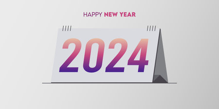 Creative 2024 happy new year celebration greeting card and social media post or banner design template in desk calendar concept. Vector Illustration.のイラスト素材