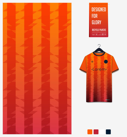 Soccer jersey pattern design on orange background. Sport t-shirt mockup. Vector illustration.のイラスト素材