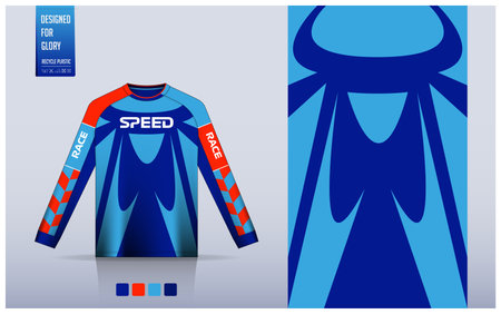 Motocross or motorsport shirt design template, Long sleeve jersey mockup for racing team. Motocross jersey pattern. Uniform front view. Vector Illustration.のイラスト素材