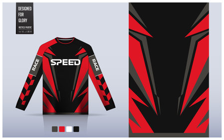 Motocross or motorsport shirt design template, Long sleeve jersey mockup for racing team. Motocross jersey pattern. Uniform front view. Vector Illustration.のイラスト素材