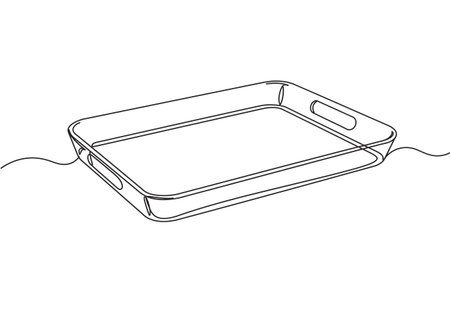 Continuous one single line drawing of food tray. Vector illustration.の素材