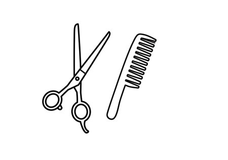 Hairdresser tools icon. Scissors, comb and comb. Vector illustrationの素材