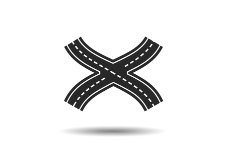 Crossroad icon. Road sign. Vector illustration isolated on white backgroundの素材
