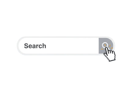 Search bar with hand clicking on search button. Modern web browser. Vector illustration.の素材