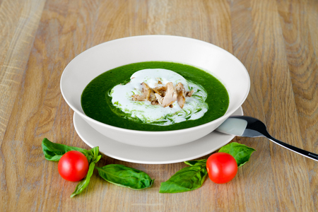 A plate of delicious hot soup creamの写真素材