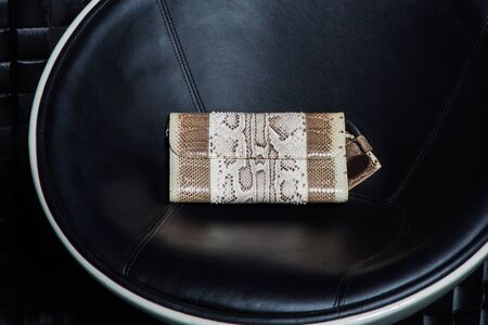 compact modern leather female clutch with printの写真素材