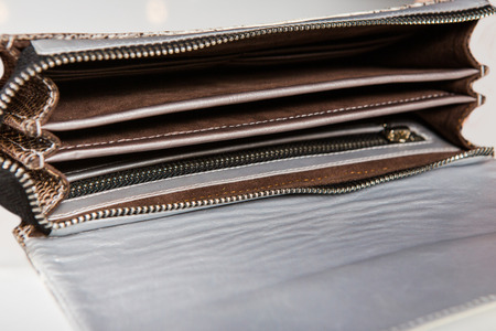 small modern wallet bag with compartments  and zipperの写真素材