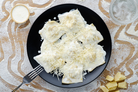 on a black plate made from a dough dishの写真素材