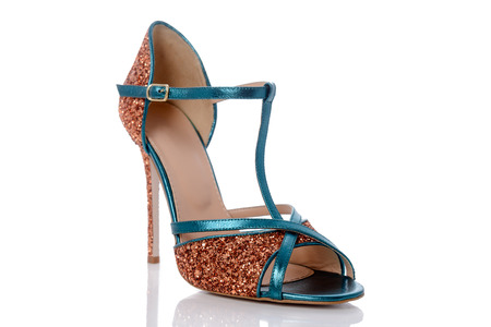 beautiful women's sandals decorated with sparklesの写真素材