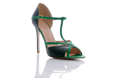 green sandals with print and weaving for womenの写真素材