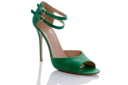 green sandals with original double clasp printedの写真素材